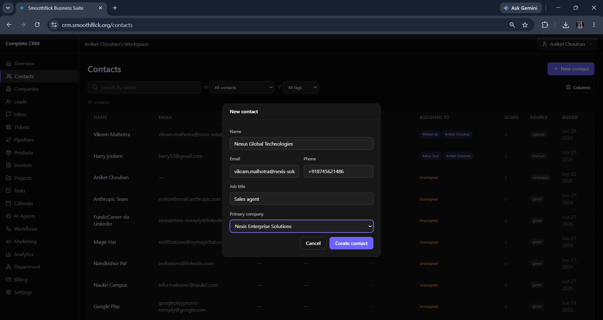 Contact list view